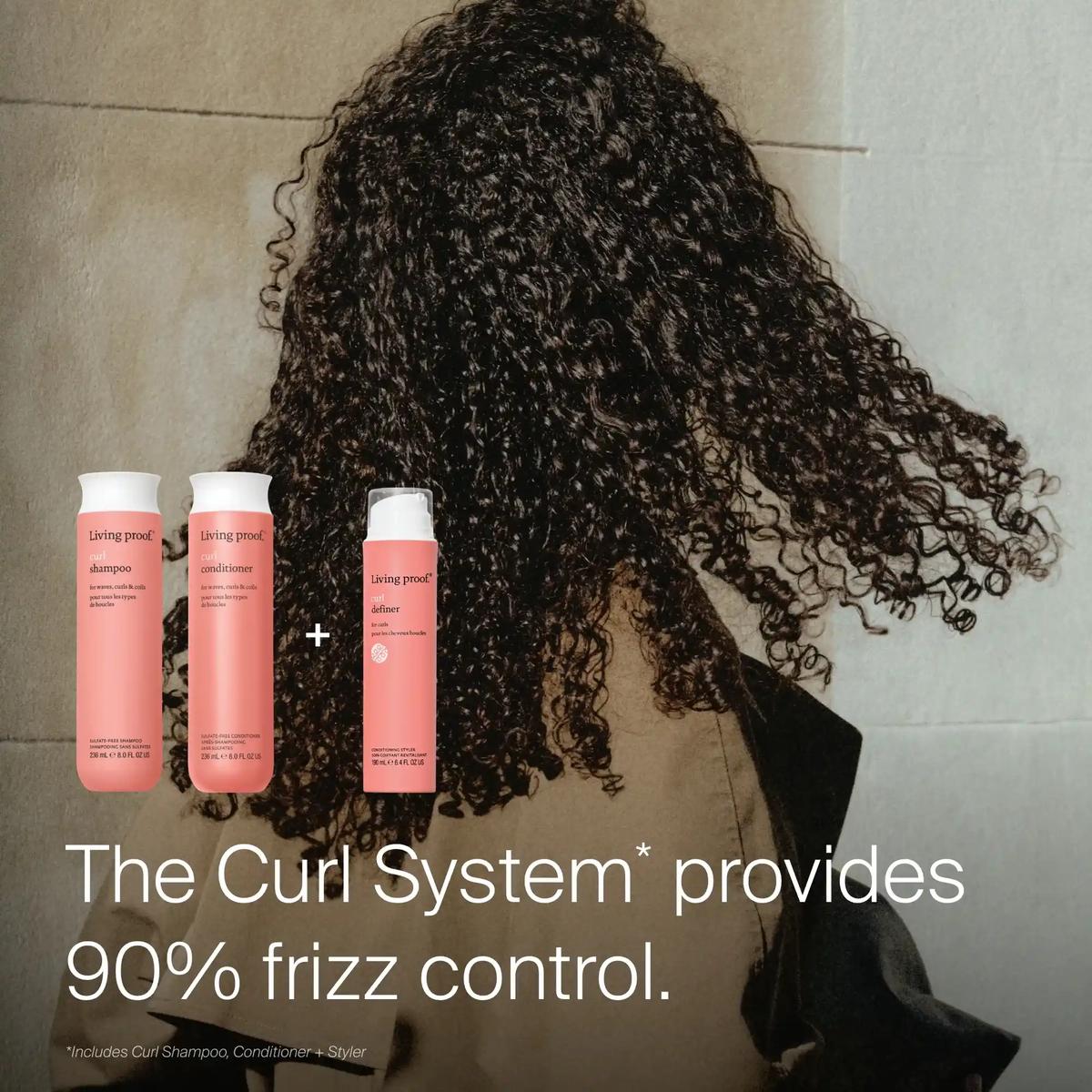 Living Proof Curl System with Curl Shampoo Conditioner and Curl Definer providing 90 percent frizz control