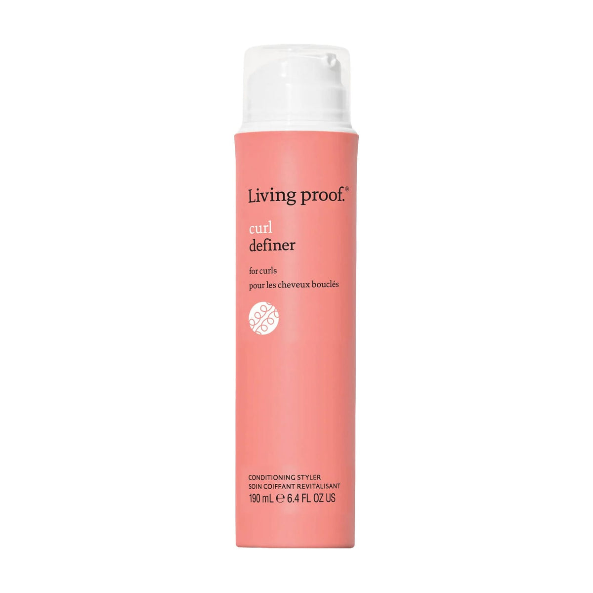 Living Proof Curl Definer 6.4 oz conditioning styler pump bottle for curls on white