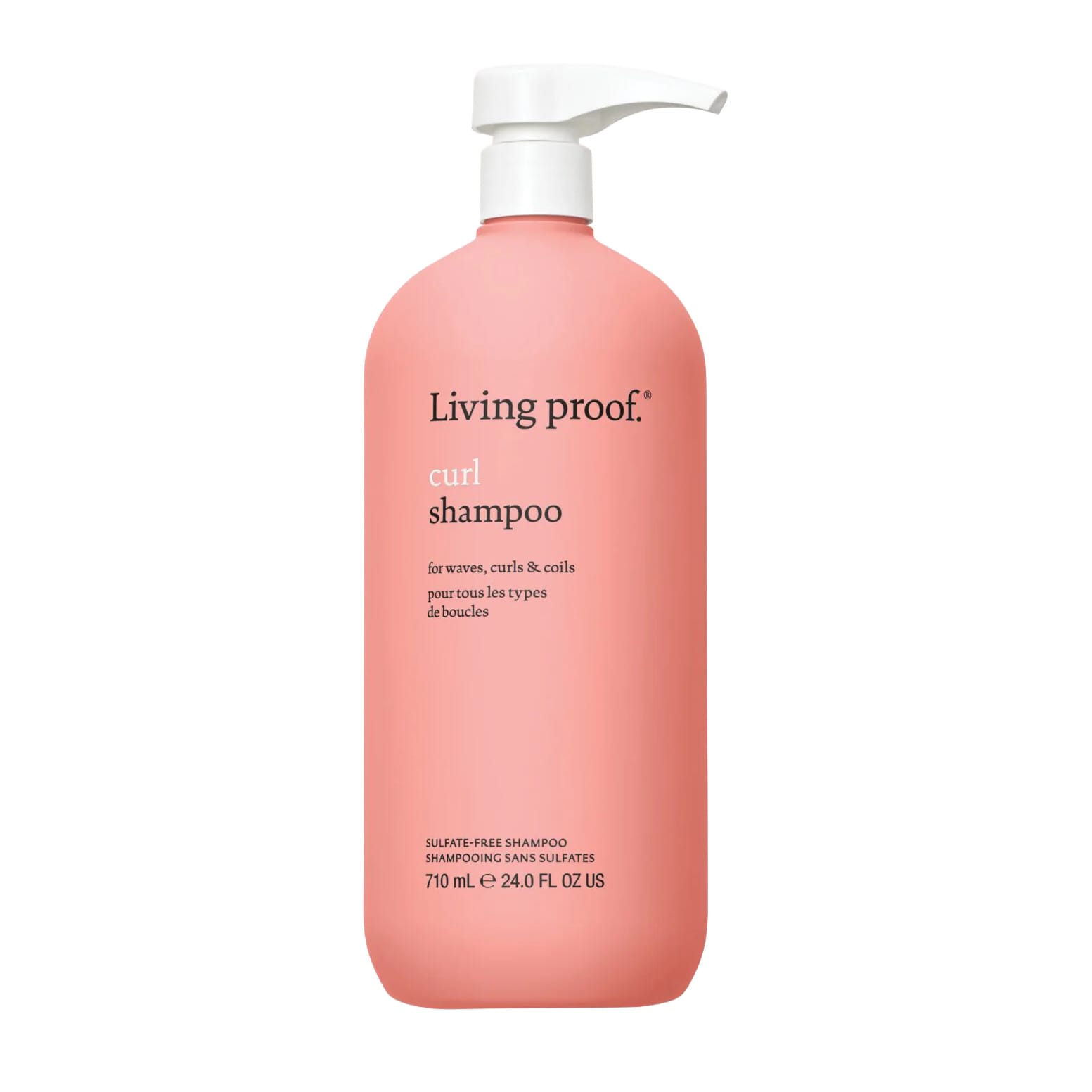 Living Proof Curl Shampoo 24 oz sulfate free shampoo pump bottle for waves curls and coils on white