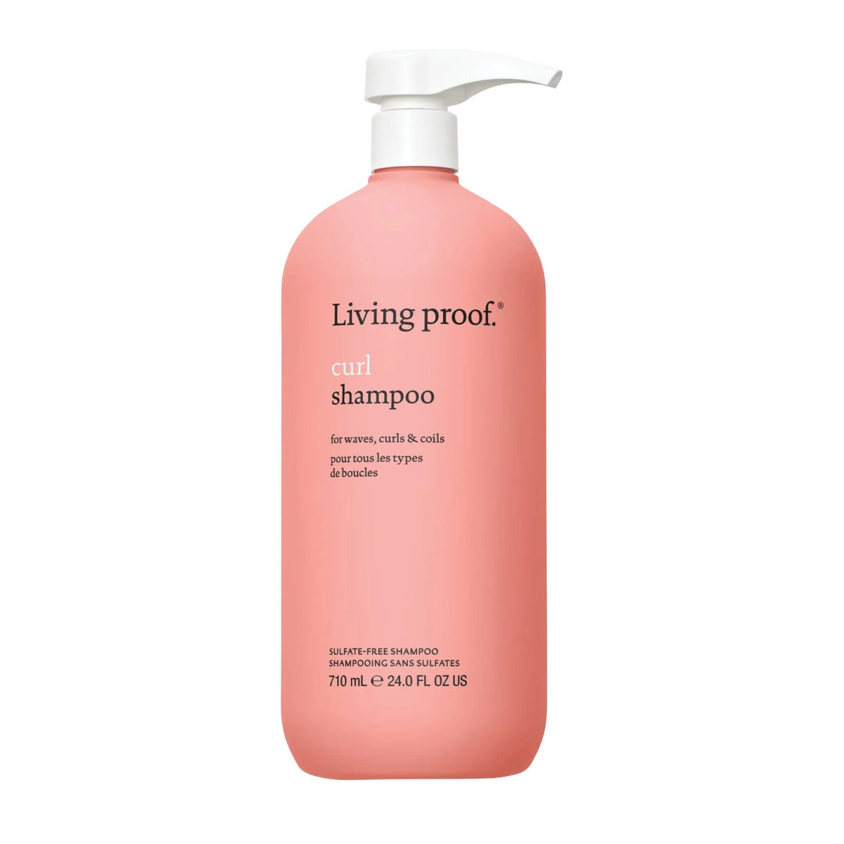 Living Proof Curl Shampoo 24 oz sulfate free shampoo pump bottle for waves curls and coils on white