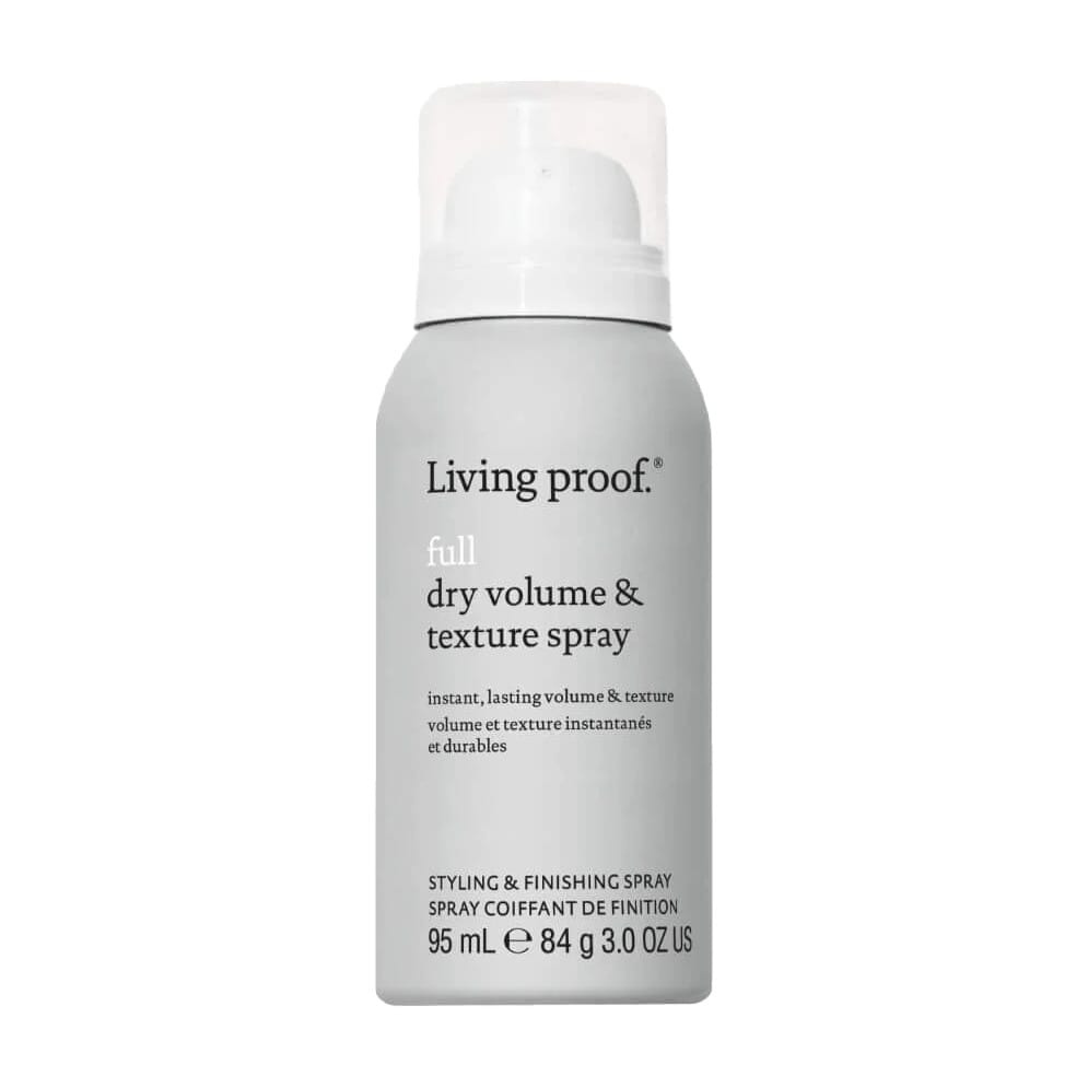 Living Proof Full Dry Volume and Texture Spray 3 oz travel size styling and finishing spray can on white