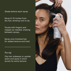 How to use Living Proof Full Dry Volume and Texture Spray by spraying 6 to 10 inches from dry hair and tousling