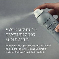 Hand spraying Living Proof Full Dry Volume and Texture Spray with volumizing texturizing molecule that won't weigh hair down