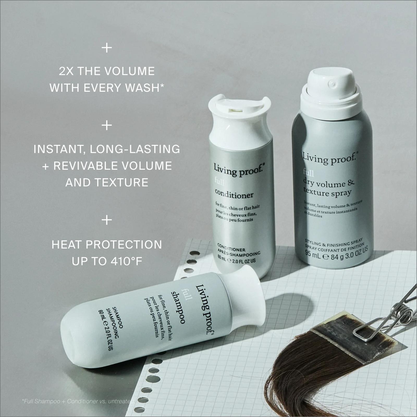 Living Proof Full Volume and Texture Set benefits including 2x volume and heat protection up to 410F