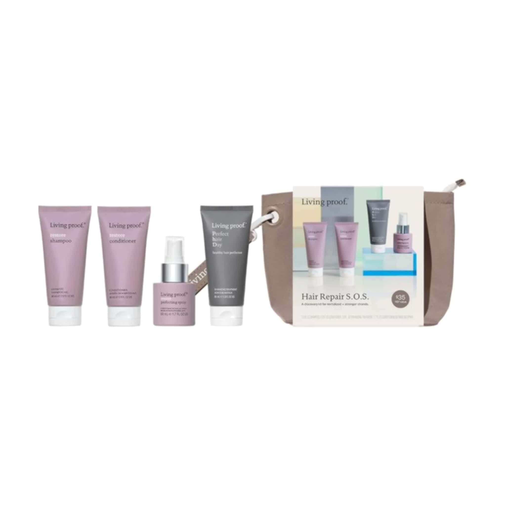 Hair Repair SOS kit Restore shampoo conditioner Perfecting Spray and Perfect hair Day Healthy Hair Perfector with pouch