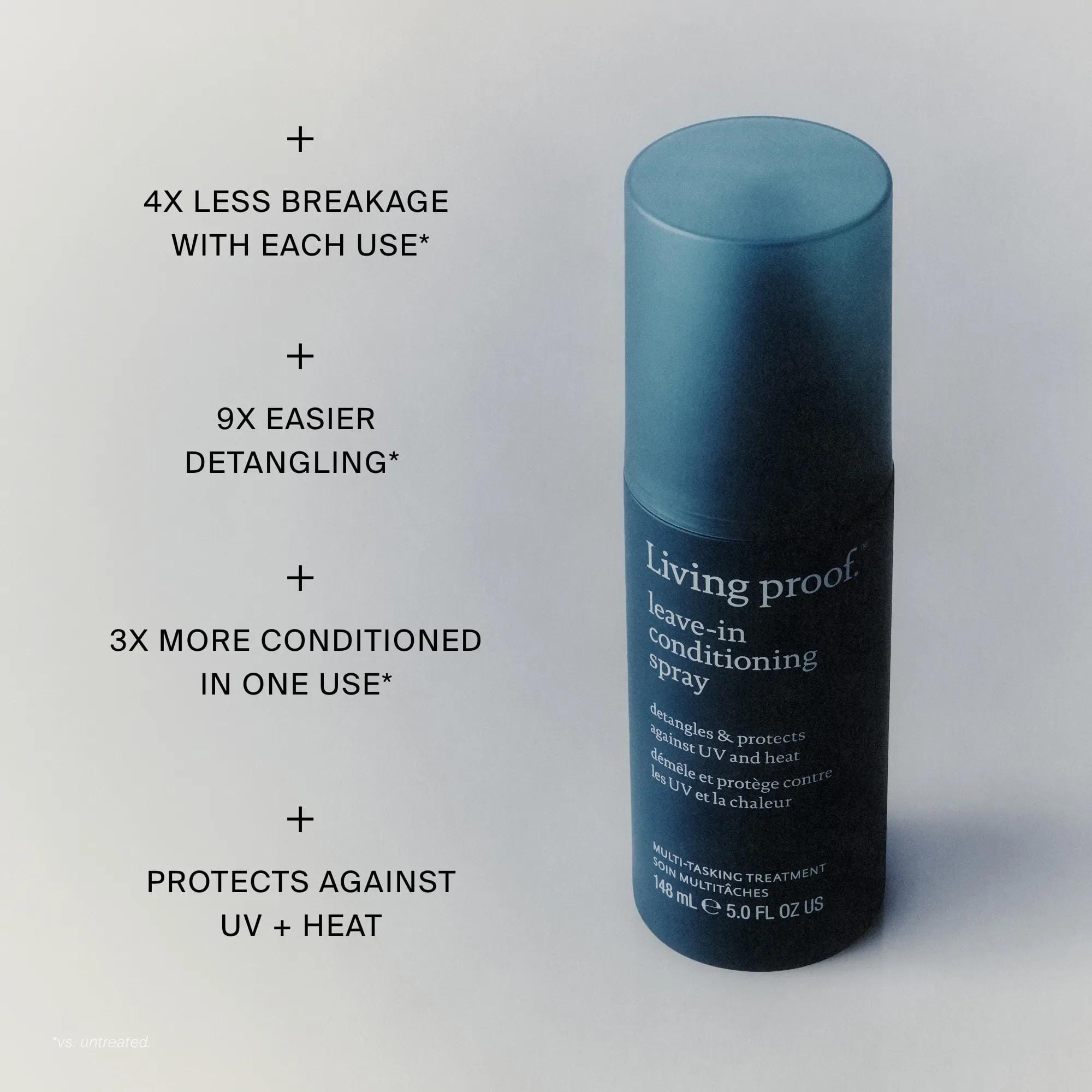 Living Proof Leave-In Conditioning Spray benefits for less breakage easier detangling and UV and heat protection