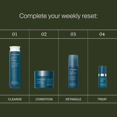 Living Proof weekly reset routine with Clarifying Detox Shampoo Moisture Rescue Mask Leave-In Spray and Triple Bond