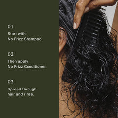 How to use Living Proof No Frizz Conditioner after No Frizz Shampoo by spreading through wet hair and rinsing