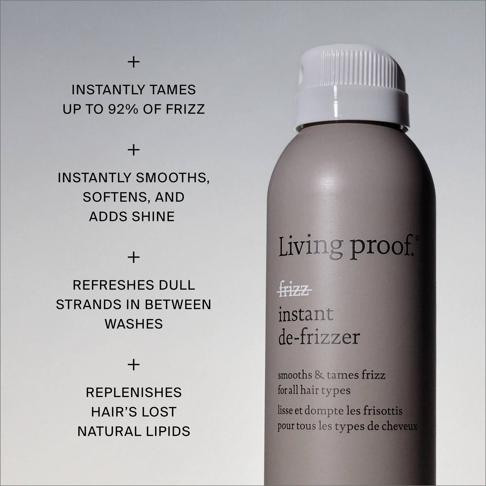 Living Proof No Frizz Instant De-Frizzer benefits to smooth soften add shine and replenish natural lipids