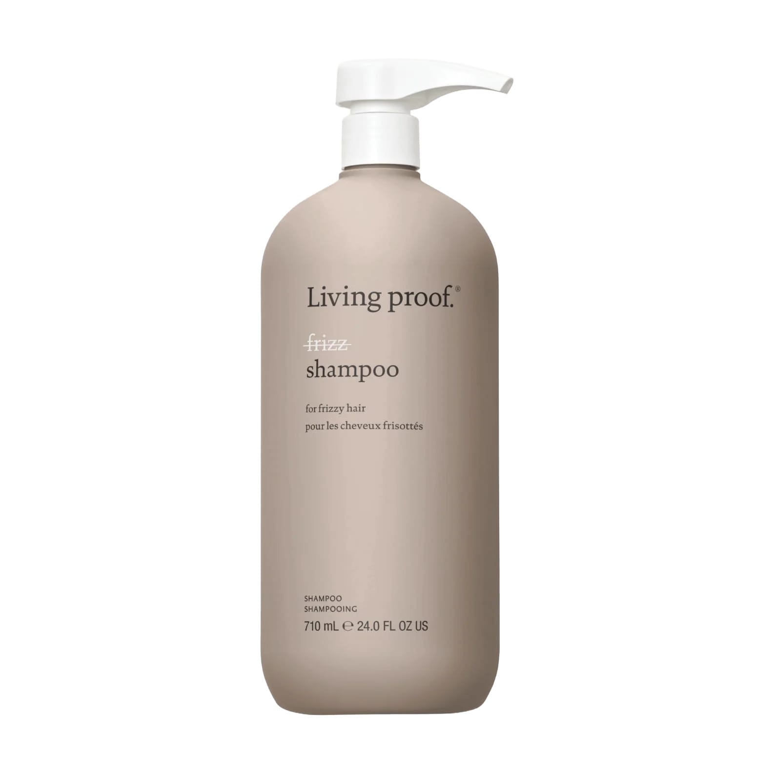 Living Proof No Frizz Shampoo 24 oz jumbo smoothing shampoo pump bottle for frizzy hair on white