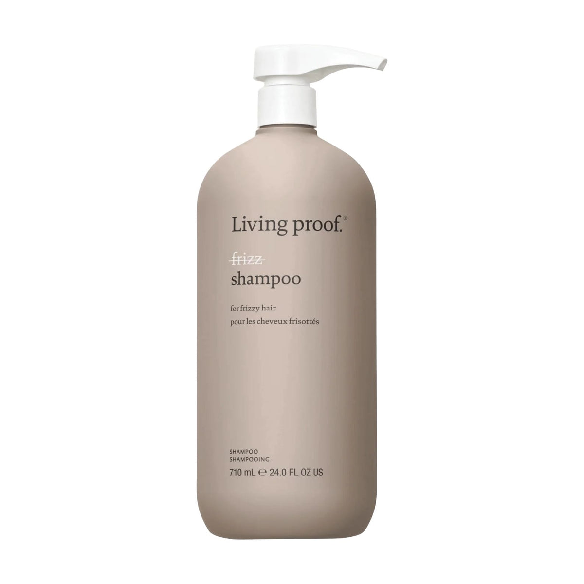 Living Proof No Frizz Shampoo 24 oz jumbo smoothing shampoo pump bottle for frizzy hair on white