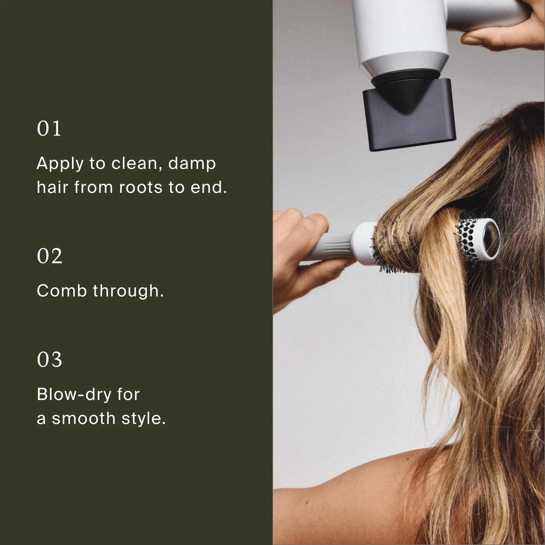How to use Living Proof No Frizz Smooth Styling Cream on clean damp hair then comb through and blow-dry smooth