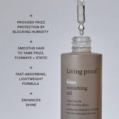 Living Proof No Frizz Vanishing Oil benefits to block humidity tame frizz flyaways and static and enhance shine