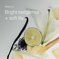 Bergamot slice lily vanilla bean and tea leaves showing the bergamot and lily scent of Living Proof Vanishing Oil
