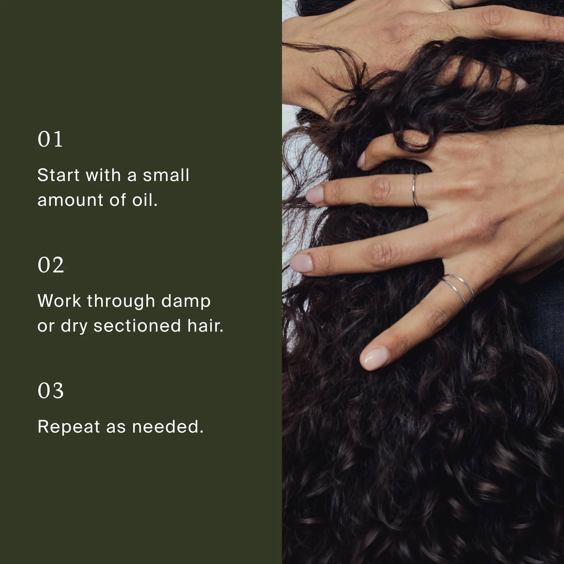 How to use Living Proof No Frizz Vanishing Oil by working a small amount through damp or dry sectioned hair