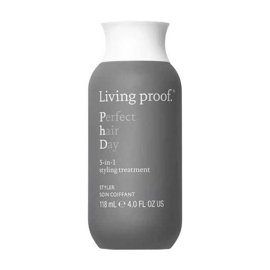 Living Proof Perfect Hair Day 5-in-1 Styling Treatment 4 oz bottle that styles and treats hair on white