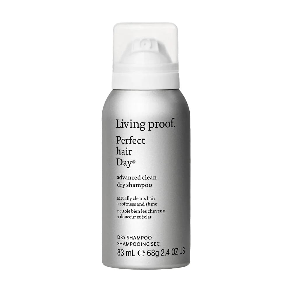 Living Proof Perfect Hair Day Advanced Clean Dry Shampoo 2.4 oz travel size aerosol can on white