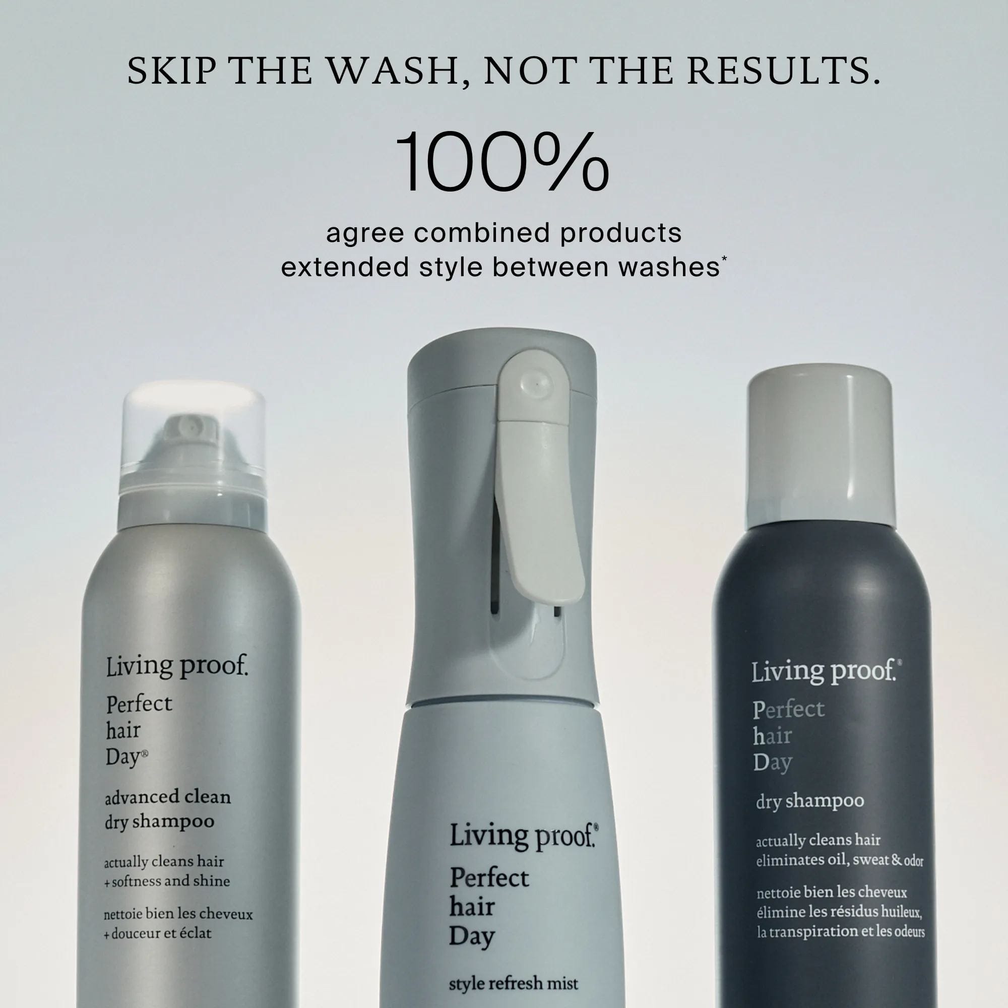 Living Proof Advanced Clean Dry Shampoo Style Refresh Mist and Dry Shampoo trio to extend style between washes