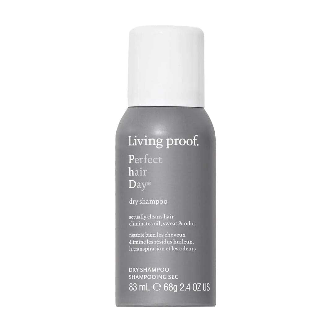 Living Proof Perfect hair Day Dry Shampoo 2.4 oz travel size aerosol can on white