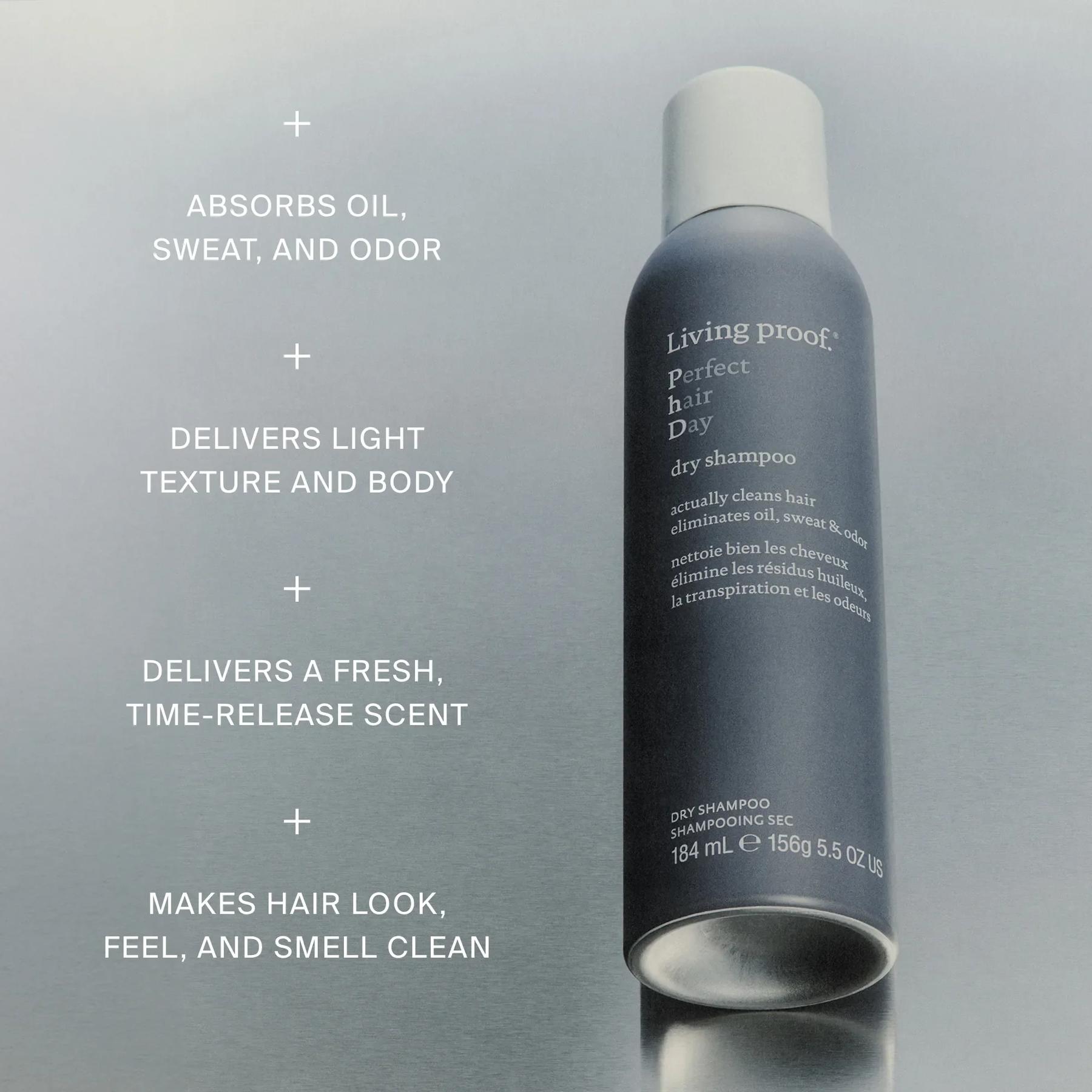 Living Proof Perfect hair Day Dry Shampoo benefits to absorb oil sweat and odor with a fresh time release scent