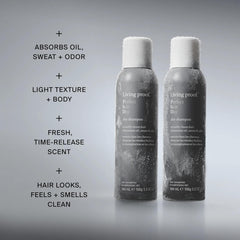 Two frosted Perfect hair Day Dry Shampoo cans that absorb oil sweat and odor and add light texture and body