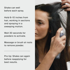 How to use Perfect hair Day Dry Shampoo by shaking the can and spraying roots 6 to 10 inches away in sections
