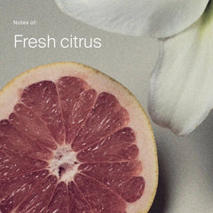 Grapefruit half and white petals showing the fresh citrus scent notes of Living Proof Perfect hair Day Dry Shampoo