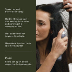 How to use Living Proof Perfect hair Day Dry Shampoo by spraying roots in sections and brushing out powder