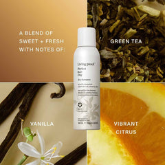 Perfect hair Day Dry Shampoo Warm Vanilla Scent with sweet and fresh notes of vanilla green tea and vibrant citrus
