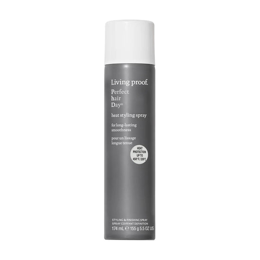 Living Proof Perfect hair Day Heat Styling Spray 5.5 oz aerosol can with heat protection up to 450F on white