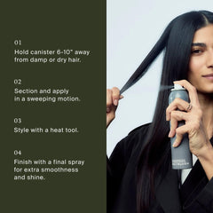 How to use Perfect hair Day Heat Styling Spray by spraying sections 6 to 10 inches away before heat styling