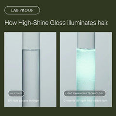 Lab proof test tubes showing High-Shine Gloss converts UV light into visible light while silicones let it pass through