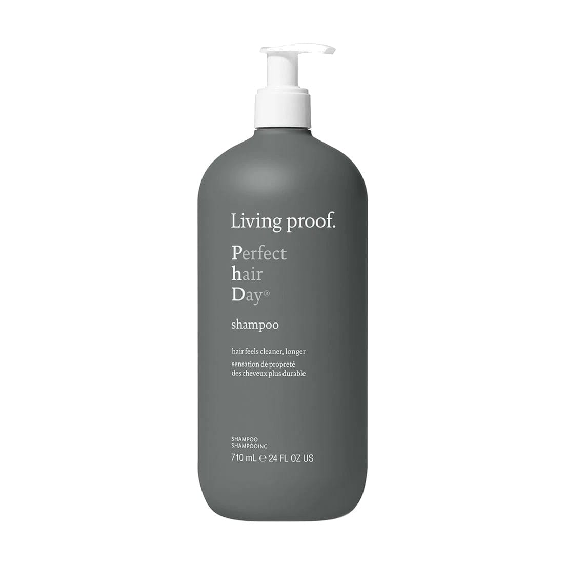 Living Proof Perfect hair Day Shampoo 24 oz jumbo pump bottle that keeps hair feeling cleaner longer on white