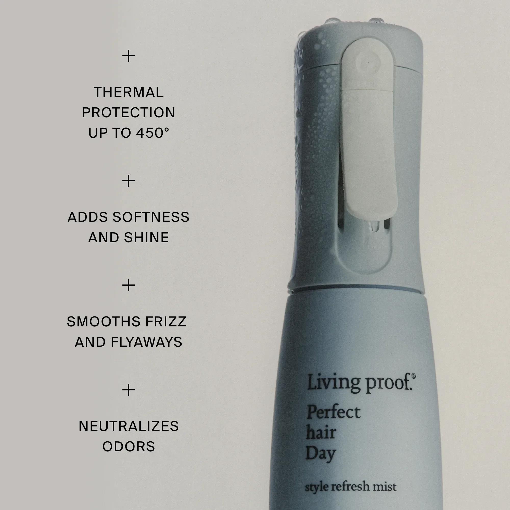 Style Refresh Mist bottle with heat protection up to 450F softness and shine frizz control and odor neutralizing