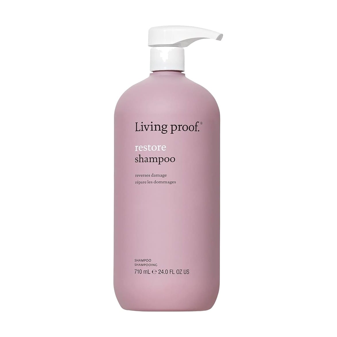 Living Proof Restore Shampoo 8 oz in rounded bottle that reverses dryness and damage for visibly healthier hair