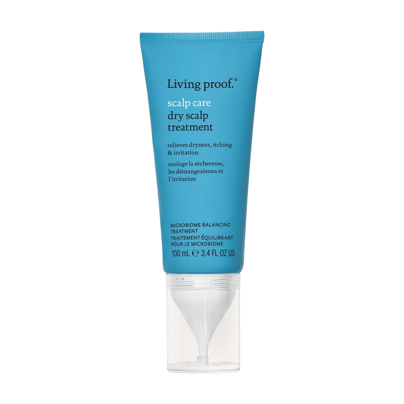 Living Proof Scalp Care Dry Scalp Treatment 3.4 oz tube microbiome balancing treatment for dry itchy scalp on white