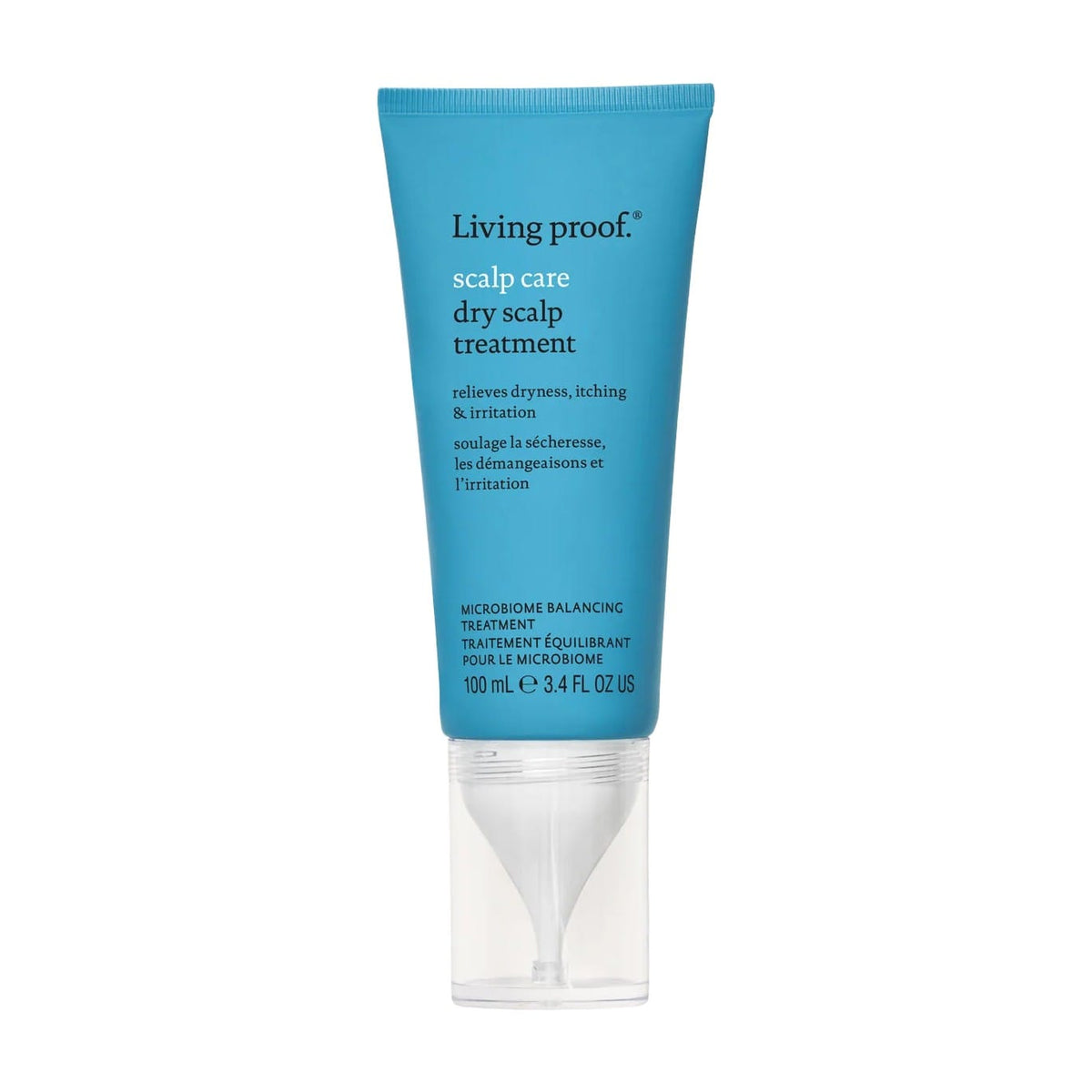 Living Proof Scalp Care Dry Scalp Treatment 3.4 oz tube microbiome balancing treatment for dry itchy scalp on white
