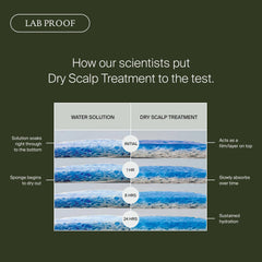 Lab proof sponge test showing Dry Scalp Treatment forms a film and hydrates for 24 hours while water soaks through