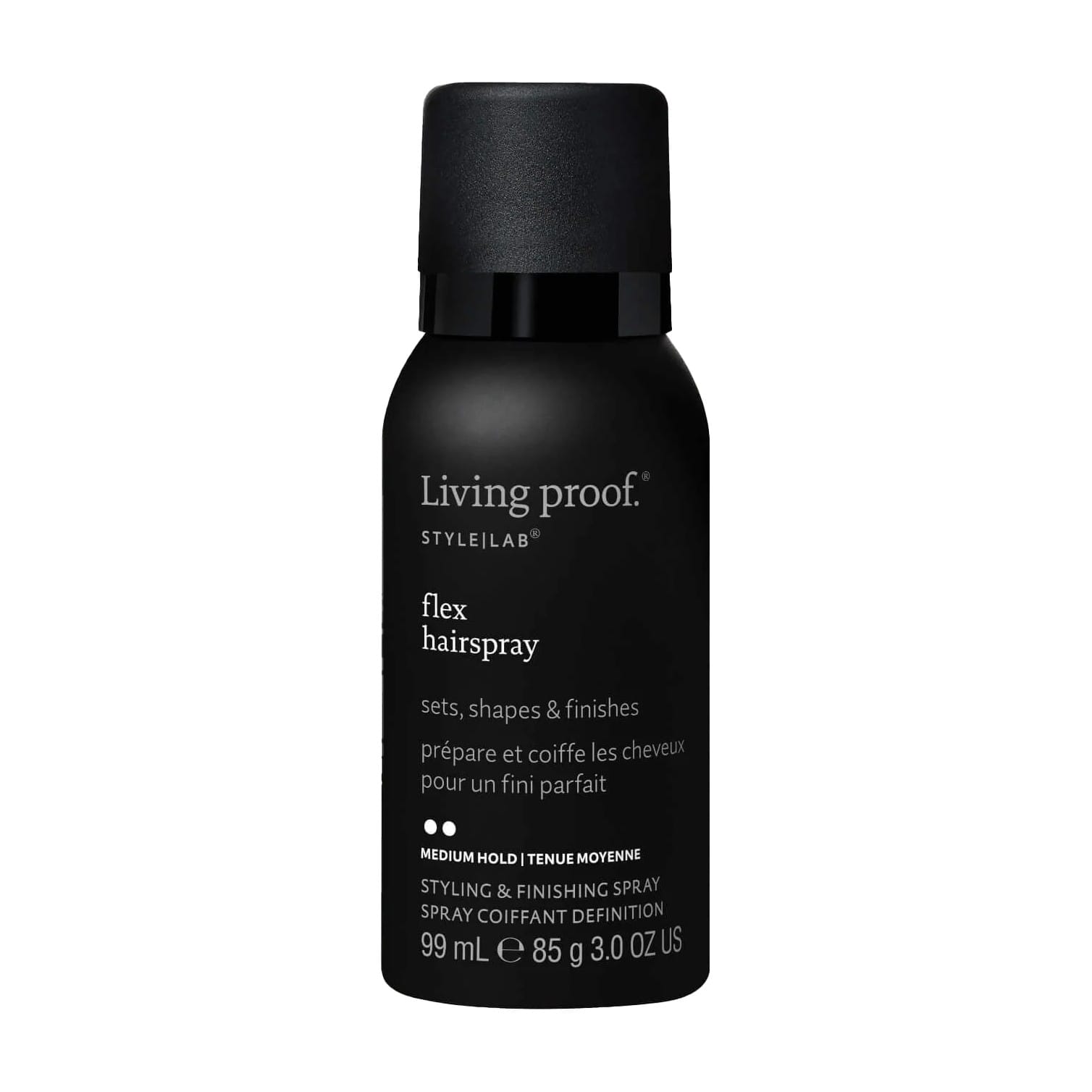 Living Proof Style Lab Flex Hairspray 3 oz travel size medium hold hairspray can on white