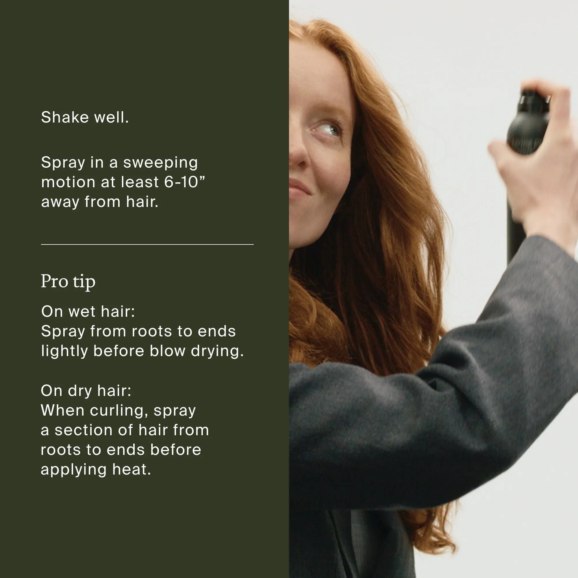 How to use Flex Hairspray by spraying 6 to 10 inches from wet hair before blow drying or dry hair before curling