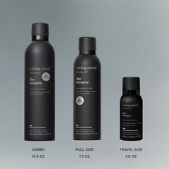 Living Proof Flex Hairspray sizes in 3 oz travel 7.5 oz full size and 10.5 oz jumbo cans
