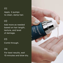 How to use Living Proof Triple Bond Complex by pumping onto palm and combing through clean damp hair