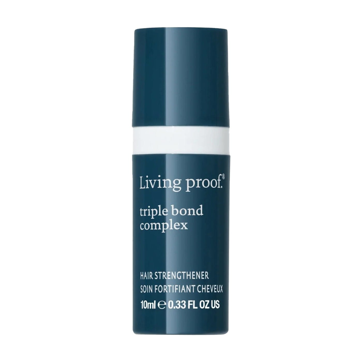 Living Proof Triple Bond Complex travel size 0.33 oz hair strengthener on white