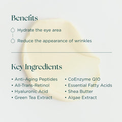 Age Intervention Eye Cream key ingredients including retinol hyaluronic acid peptides and CoEnzyme Q10
