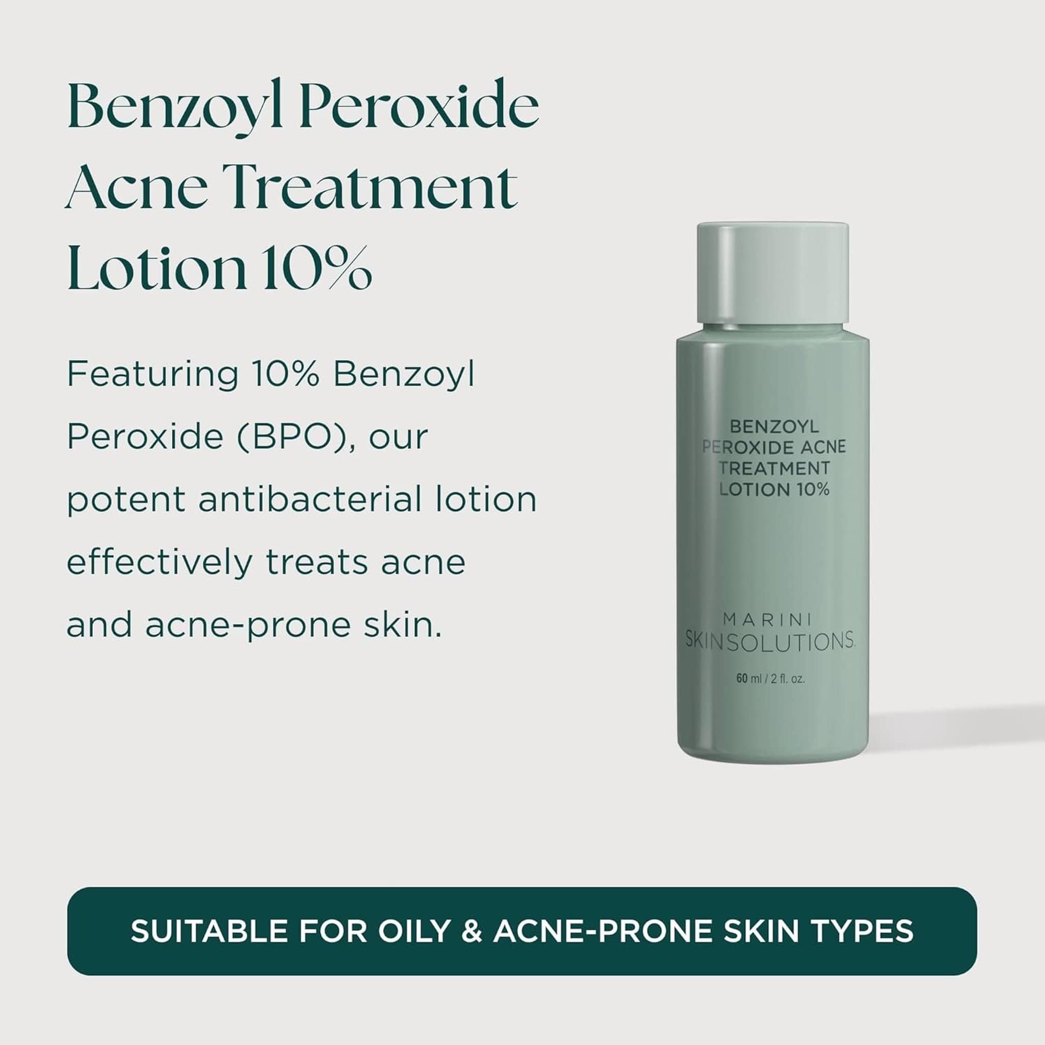 Marini Skin Solutions Benzoyl Peroxide Acne Treatment Lotion 10% antibacterial lotion for oily and acne-prone skin

