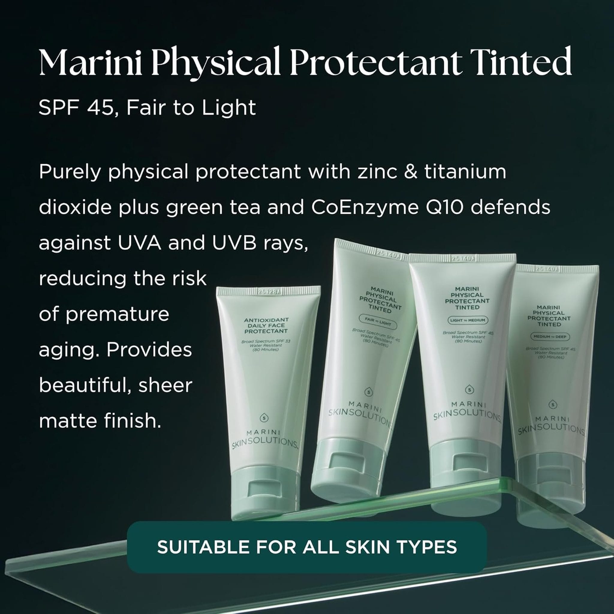 Marini Skinsolutions Physical Protectant Tinted SPF 45 zinc oxide titanium dioxide tinted sunscreen all skin types
