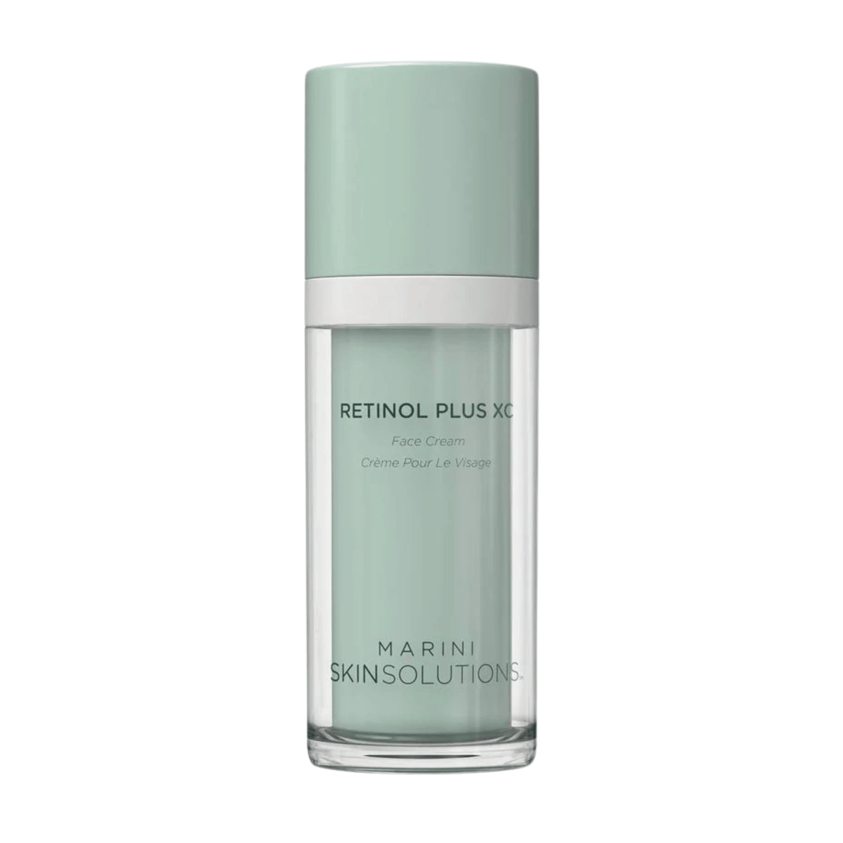 Marini Skin Solutions Retinol Plus XC Face Cream pump bottle with sage green cap on white background
