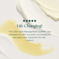 5-star customer review for Marini Skin Solutions Skin Care Management System — "Life Changing, no pores, no breakouts, glass skin" 4
