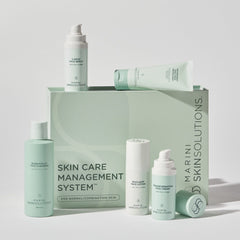 Marini Skin Solutions Skin Care Management System for normal/combination skin — Bioglycolic Cleanser, C-Esta Serum, Bioclear Face Lotion, Transformation Face Cream, and Antioxidant Daily Face Protectant styled with box 6