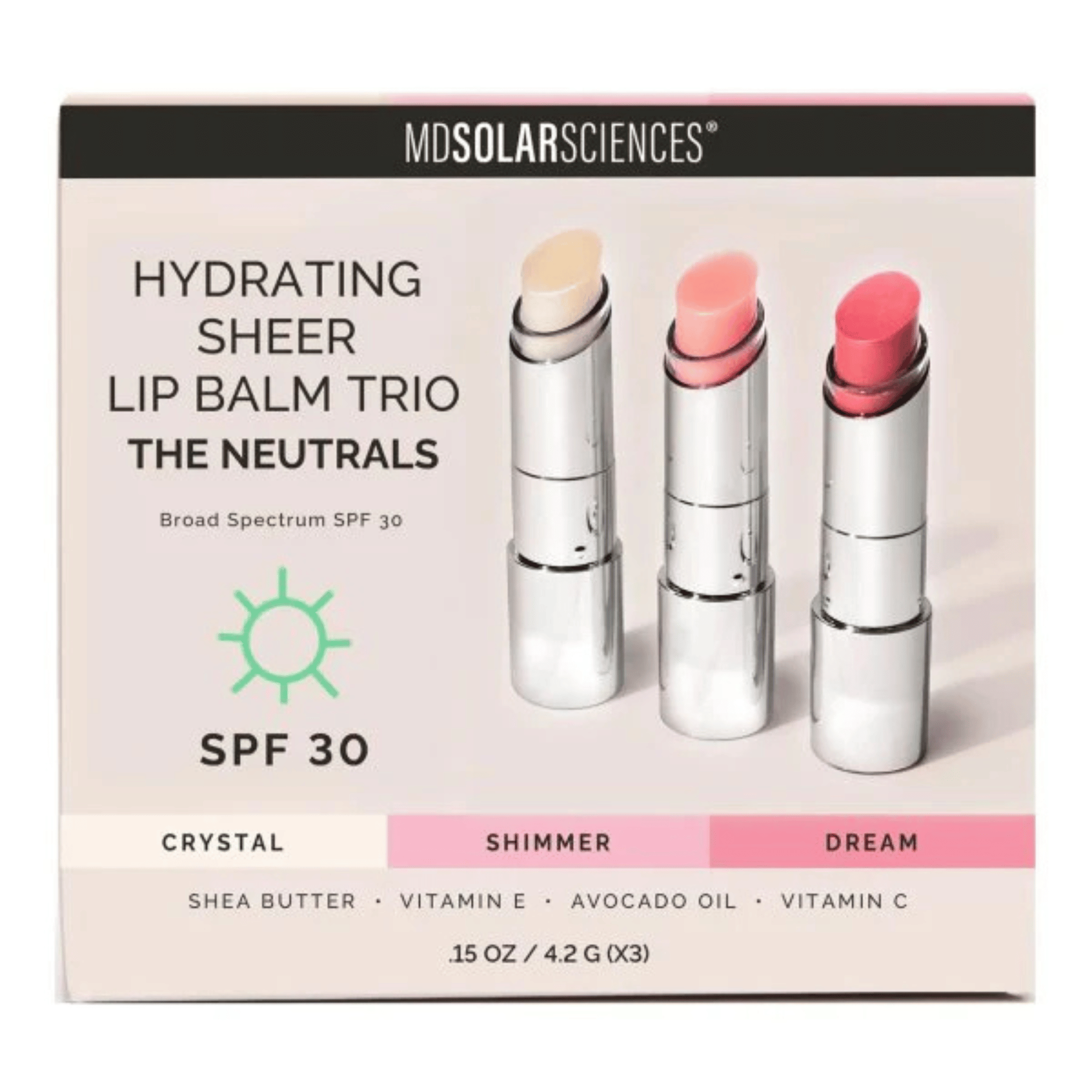 MDSolarSciences Hydrating Sheer Lip Balm Trio Neutral Shades shop at Exclusive Beauty Club